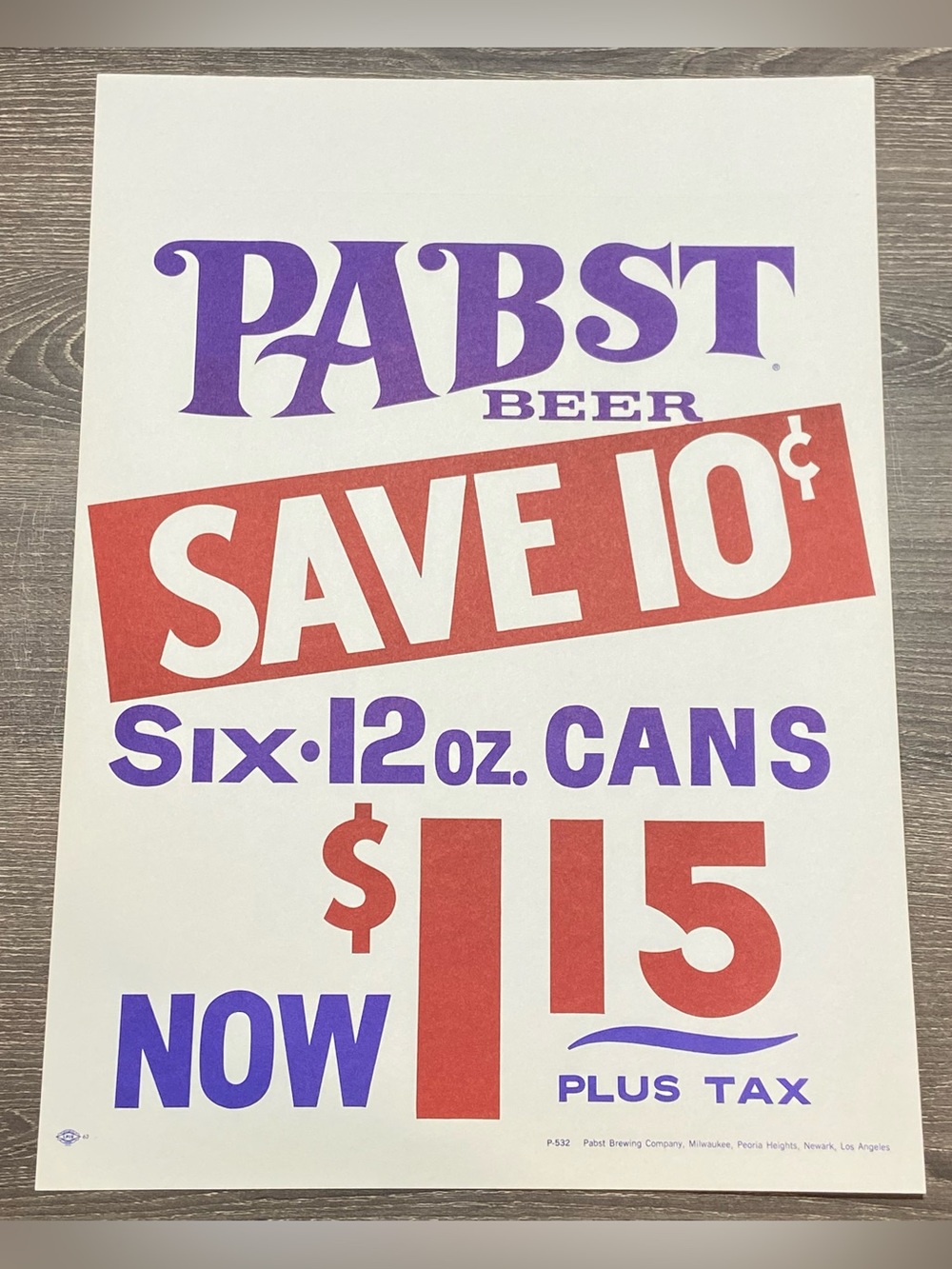 VINTAGE PABST BEER Brewery Blue & Red Poster Advertisement Sign 16.5” x 12” - Picture 2 of 5